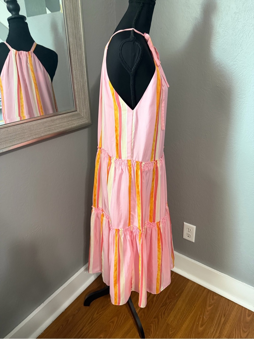 NWT Club Monaco Amirra Candy Striped silk midi coquette Barbie cottage dress 0 - Picture 5 of 9